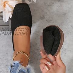 Hnewly Women’s Breathable Knit Flat Shoes Casual Square Toe Slip On Lightweight & Comfortable