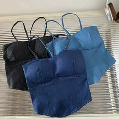 Hnewly Women’s Camisole Slim Sexy Solid Colour Padded Summer Cowboy Tank Top