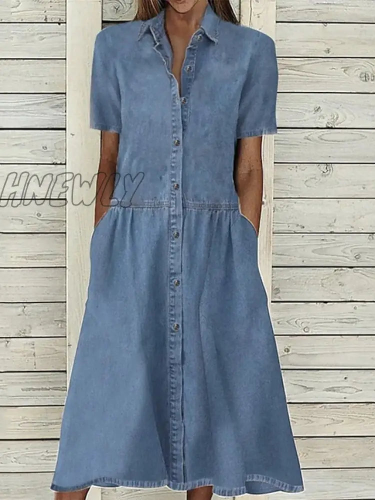 Hnewly Women’s Casual Dress Denim Shirt Maxi Long Basic Modern Outdoor Daily Vacation Collar