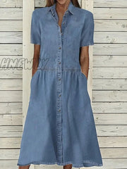 Hnewly Women’s Casual Dress Denim Shirt Maxi Long Basic Modern Outdoor Daily Vacation Collar