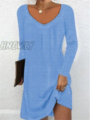 Hnewly Women’s Casual Dress Plain Spring Dress Mini Ruched Daily Date Going Out Fashion Basic V