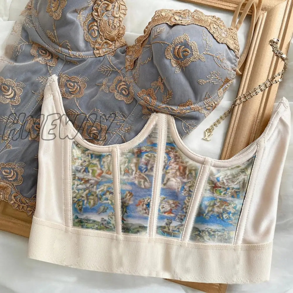 Hnewly Womens Cummerbunds Waist Corset Belt Oil Painting Print Chest Elegant Underbust Body Shaper
