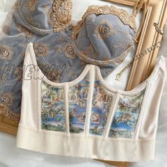 Hnewly Womens Cummerbunds Waist Corset Belt Oil Painting Print Chest Elegant Underbust Body Shaper