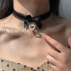 Hnewly Womenâs Cute Collar Lolitas Handmade Vintage Lace Heart Choker For Women Gothic Bow Knot