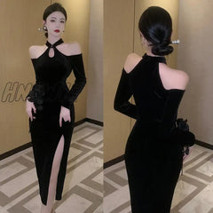 Hnewly Womenâs Dress Off Shoulder Slim Sexy Split Cheongsam