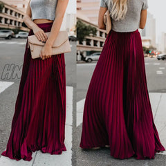 Hnewly Women’s High Waist Pleated Chiffon Long Maxi Skirt Full Length Solid Color Summer Swing