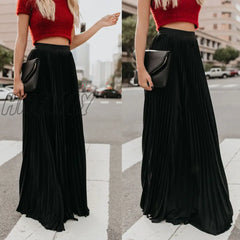 Hnewly Women’s High Waist Pleated Chiffon Long Maxi Skirt Full Length Solid Color Summer Swing