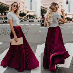 Hnewly Women’s High Waist Pleated Chiffon Long Maxi Skirt Full Length Solid Color Summer Swing