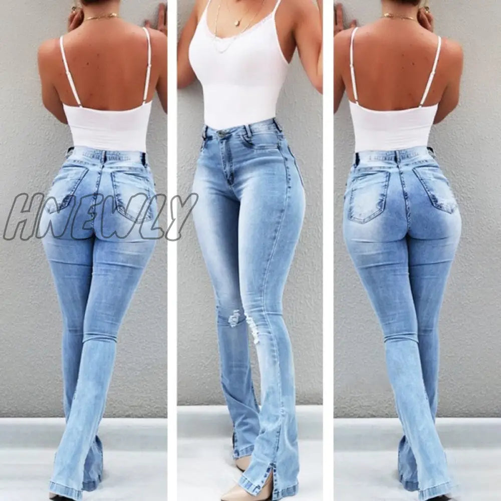 Hnewly Women’s High Waisted Jeans Skinny Ripped Boot Cut Denim Pants Sexy Push Up Flare Trousers