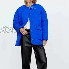 Hnewly Women’s Jacket Thin Parkas Coat Button Vintage Fashion Outwear Pocket Blue Winter Autumn