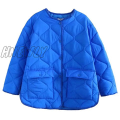 Hnewly Women’s Jacket Thin Parkas Coat Button Vintage Fashion Outwear Pocket Blue Winter Autumn