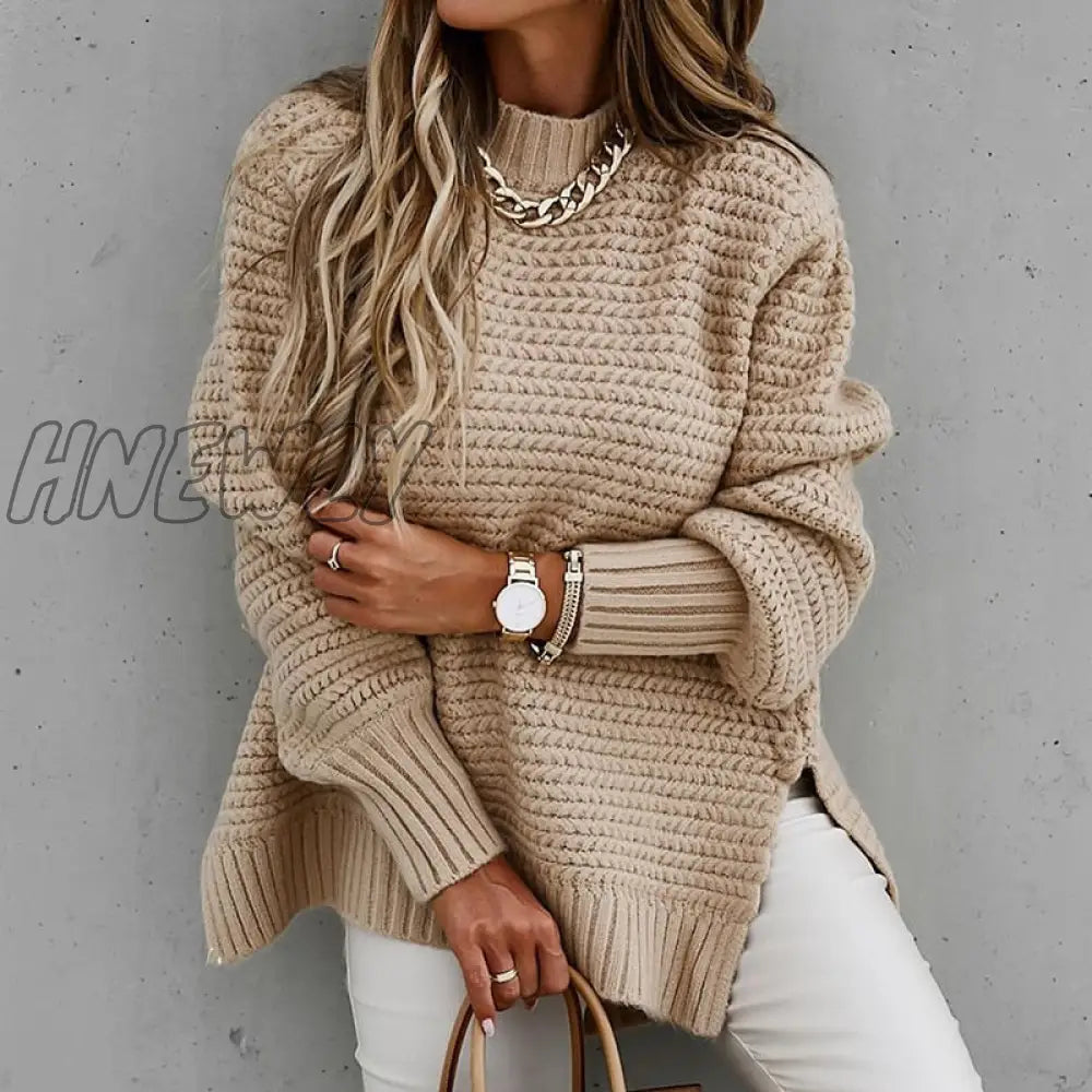 Hnewly Women’s Knitted Sweater Fashion Round Neck Lantern Long-Sleeved Pullover Blouse Ladies