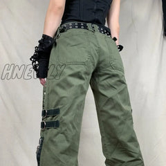 Hnewly Women’s Pants Gothic Punk Baggy Vintage Kawaii Trousers Bandage Low Waist Cargo Grunge