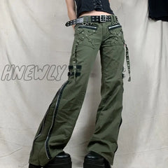 Hnewly Women’s Pants Gothic Punk Baggy Vintage Kawaii Trousers Bandage Low Waist Cargo Grunge