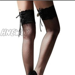Hnewly Women’s Sexy Hollow Out Perspective Lace Decoration Mesh Stockings Summer Jacquard Strap