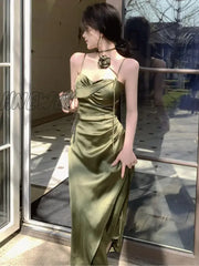 Hnewly Women’s Sexy Satin Midi Dress Slash Neck Slim Solid Elegant Camisole Dresses Evening Party