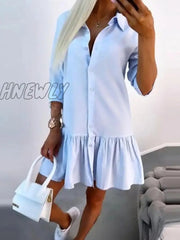 Hnewly Women’s Shirt Dress Casual Summer Midi Ruffle Button Daily Date Going Out Fashion Basic