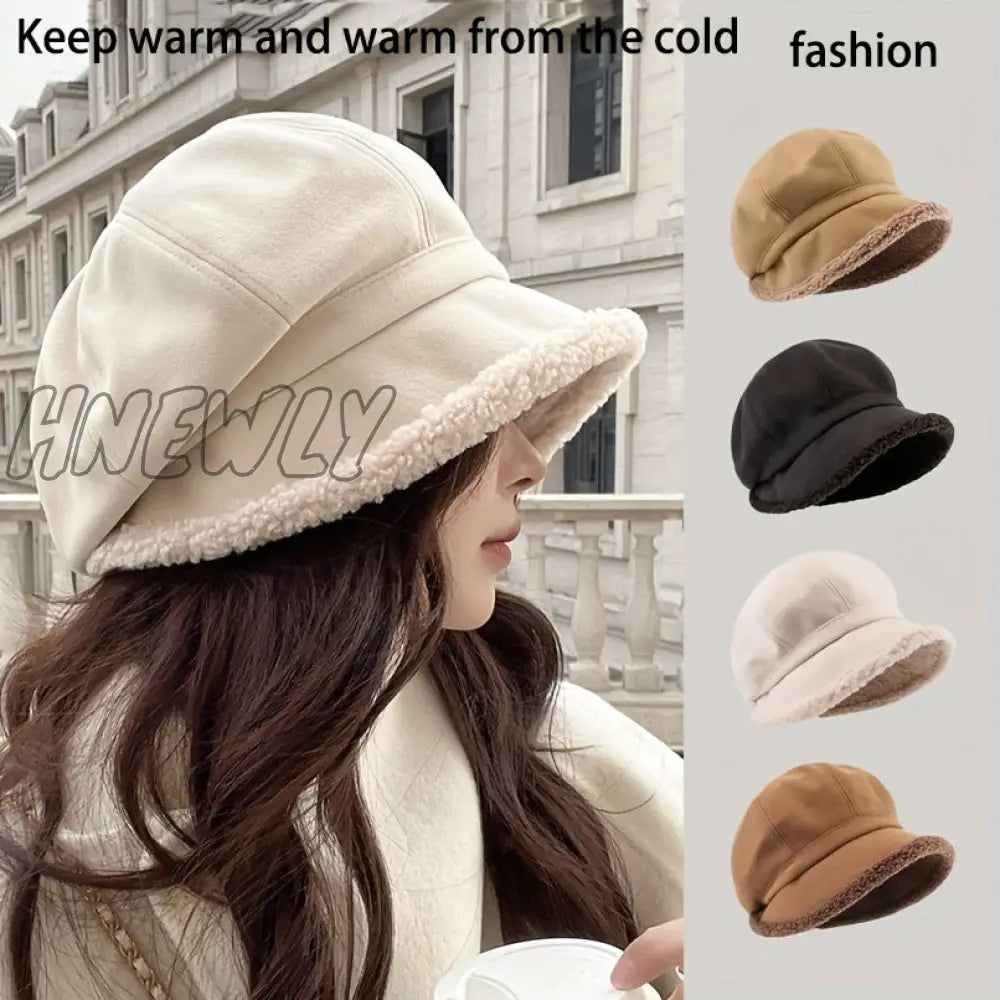 Hnewly Women’s Simple Solid Color Thickened Fisherman Hat Comfortable Ear Protection Casual