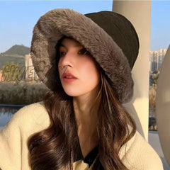 Hnewly Womenâs Simple Solid Color Windproof Thickened Warm Basin Hat Comfortable Ear Protection