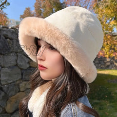 Hnewly Womenâs Simple Solid Color Windproof Thickened Warm Basin Hat Comfortable Ear Protection