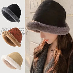 Hnewly Womenâs Simple Solid Color Windproof Thickened Warm Basin Hat Comfortable Ear Protection