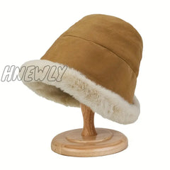 Hnewly Womenâs Simple Solid Color Windproof Thickened Warm Basin Hat Comfortable Ear Protection