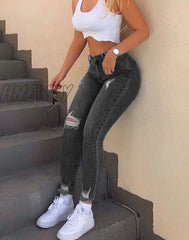 Hnewly Women’s Skinny Stretch Jeans Ripped High Waisted Sexy Pencil Pants Denim Trousers Fashion
