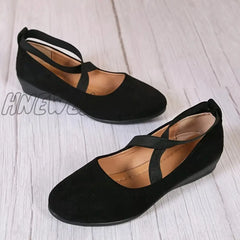 Hnewly Women’s Solid Color Shoes Slip On Elastic Cross Straps Comfy Soft Sole Lightweight Wedge