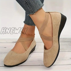 Hnewly Women’s Solid Color Shoes Slip On Elastic Cross Straps Comfy Soft Sole Lightweight Wedge