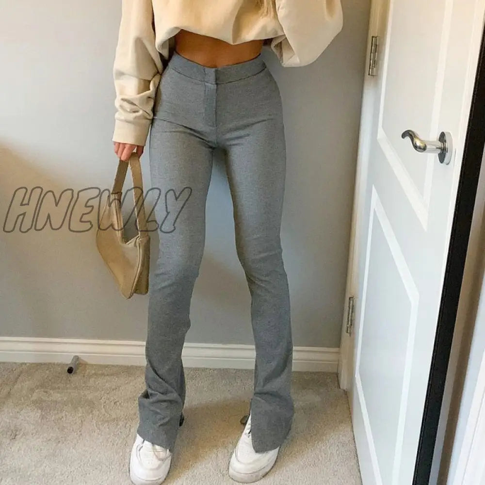Hnewly Womens Split Casual Trousers Fashion Solid Color High-Waist Slim Fit Sweatpants Lady Elastic