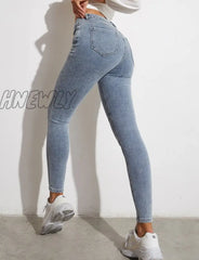 Hnewly Womens Stretch Hip Skinny Jeans High Waist Fit Leggings Comfy Denim Jeggings Slim Fitness