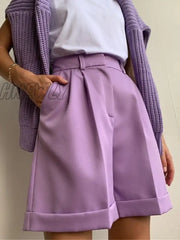 Hnewly Women’s Summer Shorts Cotton High Waist Casual Loose Zipper Solid Street Streetwear Sports