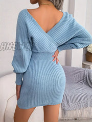 Hnewly Women’s Sweater Dress Long Sleeve Cocktail Dresses Wrap Knit Sexy