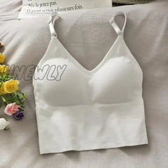Hnewly Womens Tops Sexy Tank Top Women Built In Bra Solid Color Camis For Crop Off Shoulder