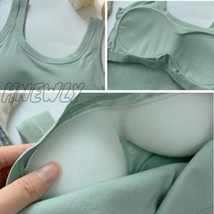 Hnewly Women’s Vest One-Piece No Steel Ring Cotton Chest Pad Wide Shoulder Sports Yoga Underwear