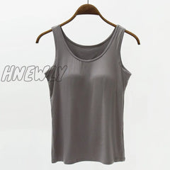 Hnewly Women’s Vest Tops With Built In Bra Neck Padded Slim Fit Tank Sexy Shirts Feminino Casual