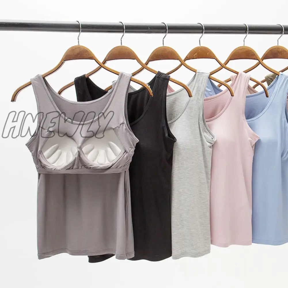 Hnewly Women’s Vest Tops With Built In Bra Neck Padded Slim Fit Tank Sexy Shirts Feminino Casual