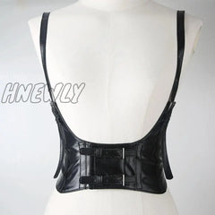 Hnewly Women’s Waist Belt Underbust Corset Pu Leather Adjustable Punk Cummerbund Wide Dress