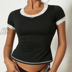 Hnewly Womens Y2K Short Sleeve T-Shirt Summer Vintage Crop Tops Crewneck Fairy Grunge Tee Aesthetic