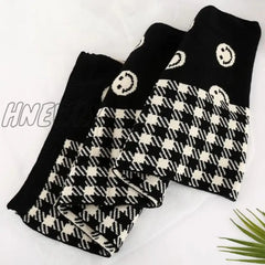 Hnewly Wool Knitted Scarf Double-Sided Smiley Face Women’s Winter White And Black Foulard Shawl