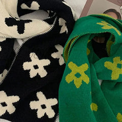 Hnewly Wool Knitted Winter Scarf Double-Sided Floral Scarves For Women Warm Foulard Shawl Female