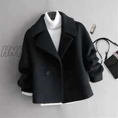 Hnewly Woolen Jacket Women’s Spring Autumn New Korean Version Of Solid Color Slim Long-Sleeved