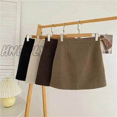 Hnewly Woolen Mini Skirt Autumn Winter Women Korean Style High Waist Solid Slim Basic A-Line Short