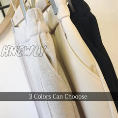 Hnewly Woolen Pants Women’s Harem Pencil Autumn Winter High Waist Casual Pantalones Beige Black