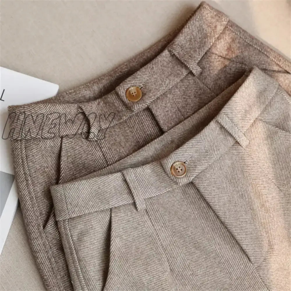 Hnewly Woolen Pants Women’s Harem Pencil Autumn Winter High Waisted Casual Suit Office Lady Women