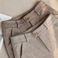 Hnewly Woolen Pants Women’s Harem Pencil Autumn Winter High Waisted Casual Suit Office Lady Women
