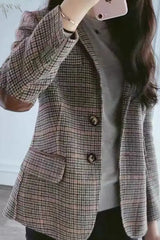Hnewly - Work Plaid Patchwork Turn-Back Collar Outerwear Outerwear/Suit Jacket