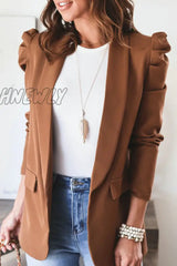 Hnewly - Work Solid Color Turn-Back Collar Outerwear(5 Colors) Dark Brown / S Outerwear/Suit Jacket