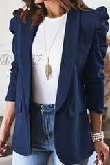 Hnewly - Work Solid Color Turn-Back Collar Outerwear(5 Colors) Tibetan Blue / S Outerwear/Suit