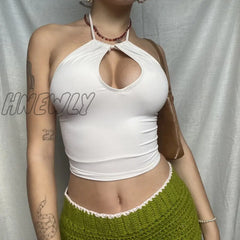 Hnewly Y2K Aesthetic Cami Summer Women Hollow Out Halter Crop Tops Harajuku Sleeveless Backless